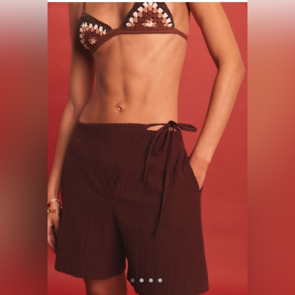 NWT Free People Pucker Check Wrap Shorts chocolate fondant brown Large
